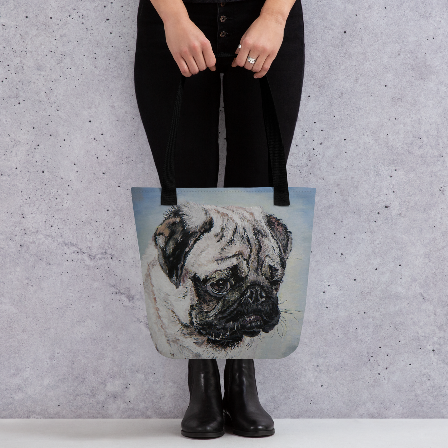 Tote bag with pug face