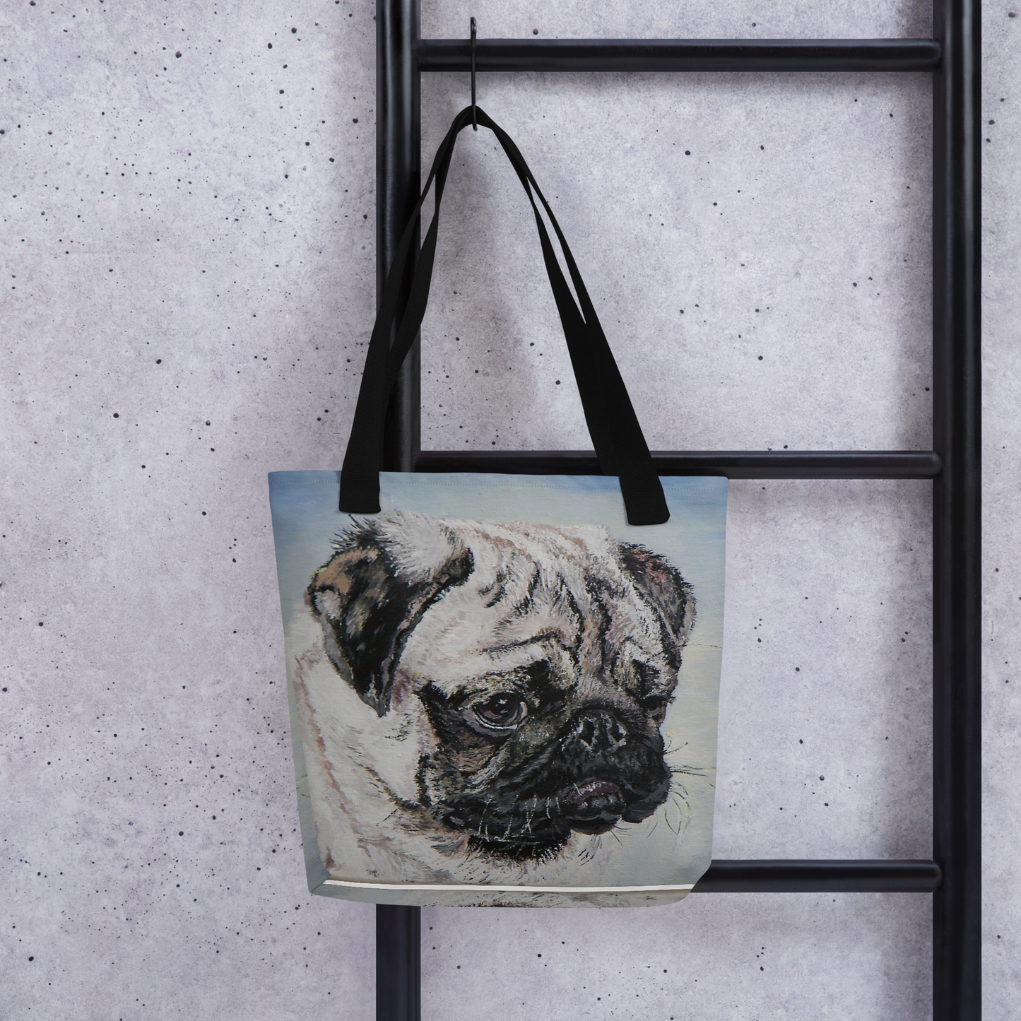 Tote bag with pug face