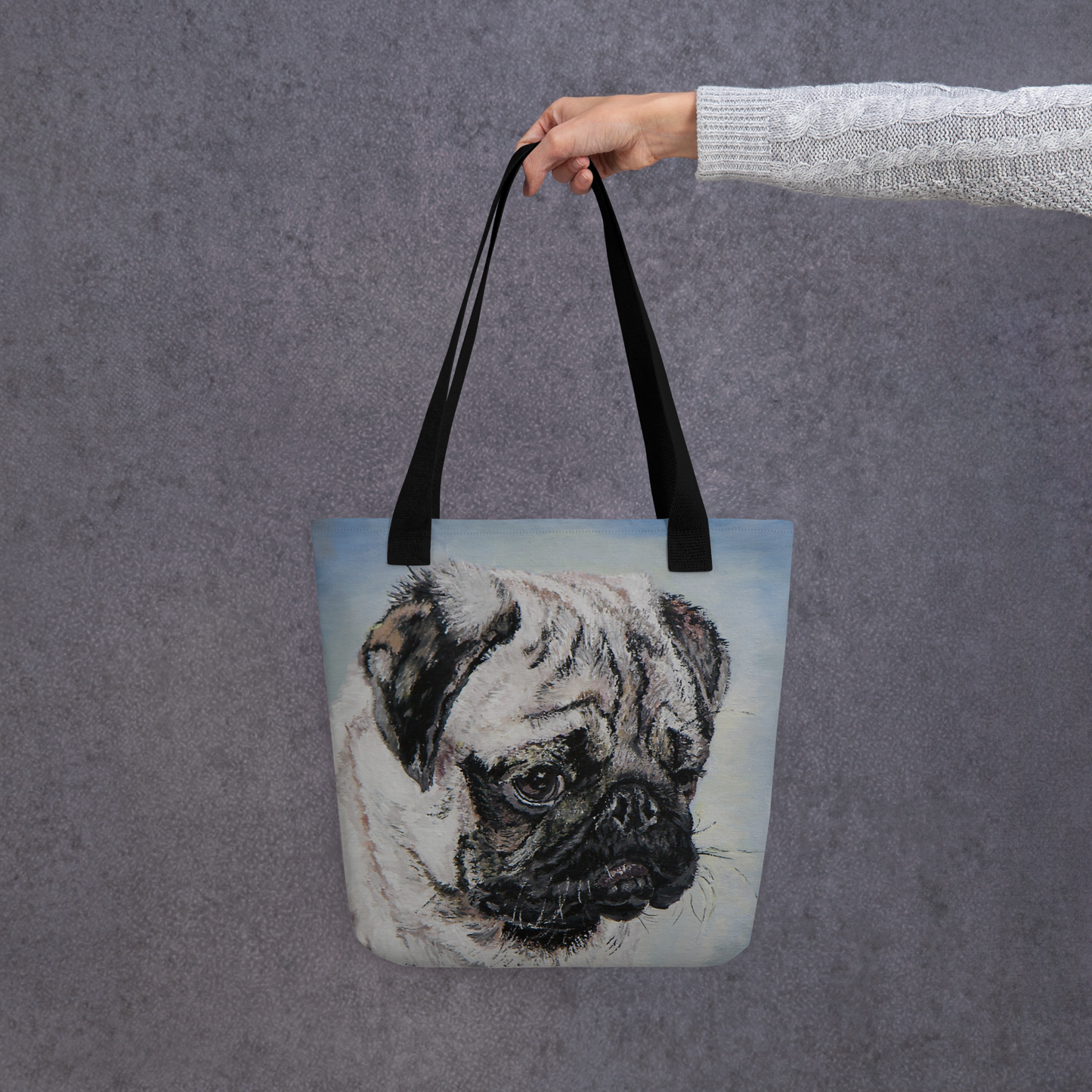 Tote bag with pug face